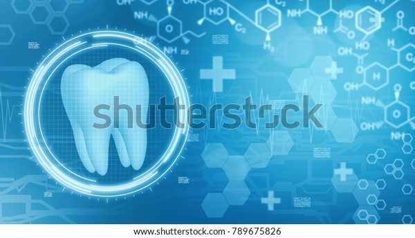 dentistry\
background image with futuristic interface and medical symbols,\
some space at the right for custom text or\
logo
