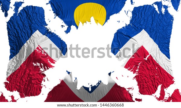 Denver city, capital\
of Colorado state torn flag fluttering in the wind, over white\
background, 3d\
rendering