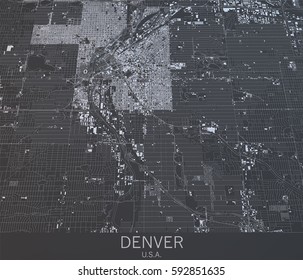 Denver Map, Satellite View, United States. 3d Rendering