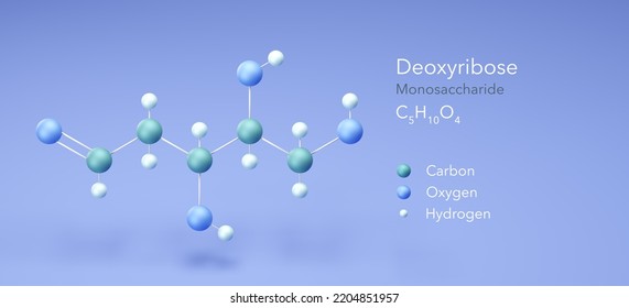 Deoxyribose, Molecular Structures, Monosaccharide, 3d Model, Structural Chemical Formula And Atoms With Color Coding