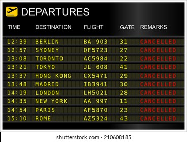 Departures Board. Cancelled Flights