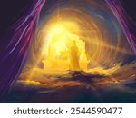 Depiction of the High Priest in the Most Holy Place of the heavenly sanctuary. 3d rendering biblical illustration. Christ the intercessor. Gospel in the book of Hebrews.