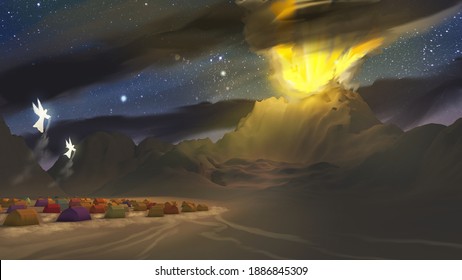 Depiction of the Israel camp at Sinai, Exodus Old Testament Bible story religious illustration 3d rendering