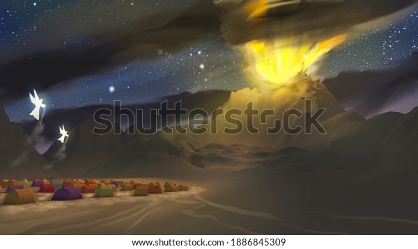 Depiction of the\
Israel camp at Sinai, Exodus Old Testament Bible story religious\
illustration 3d\
rendering