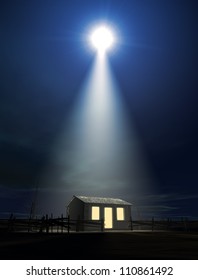 A Depiction Of The Nativity Scene Of Christs Birth In Bethlehem With The Isolated Run Down Stable Being Lit By A Bright Star