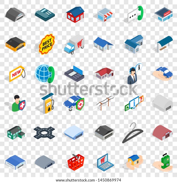 Deposit icons set. Isometric style of 36 deposit\
icons for web for any\
design