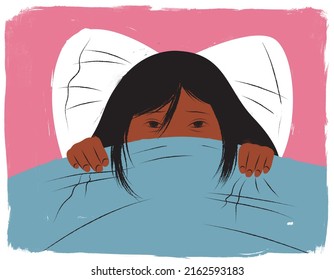 Depressed Woman In Bed Hiding Under Covers