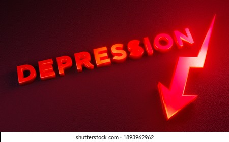 Depression 3D Text Modern Space Age Render Shiny Metallic 8K High Resolution