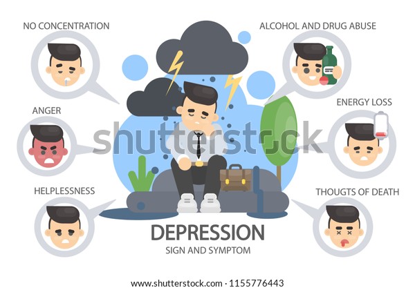 Depression Signs Symptoms Energy Loss Anger Stock Illustration 1155776443