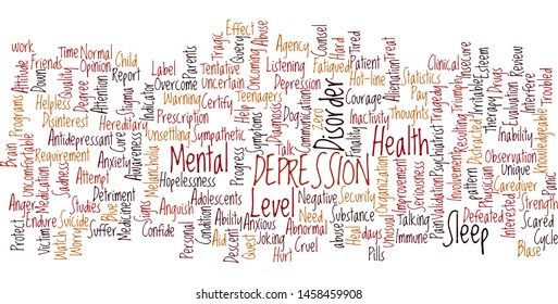 Depression word cloud illustration on white background