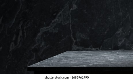 Dept Of Field Perspective Top Marble Table On Dark Background - Low Key Style - 3D Rendering.