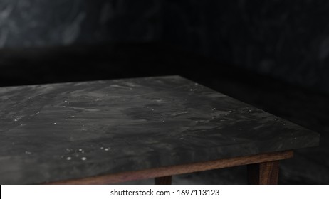 Dept Of Field Perspective Top Marble Table On Dark Background - Low Key Style - 3D Rendering.