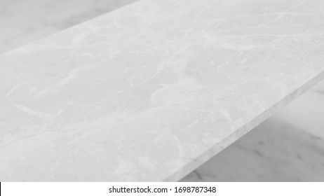 Dept Of Field Perspective Top Marble Table On White Background - Hi Key Style - 3D Rendering.