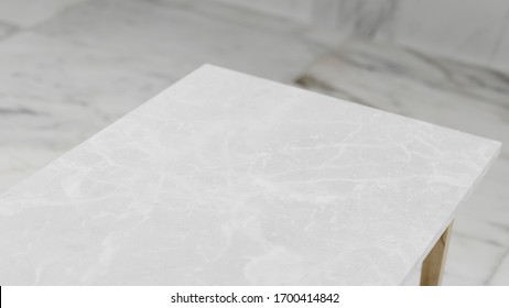 Dept Of Field Perspective Top Marble Table On White Background - Hi Key Style - 3D Rendering.