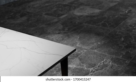 Dept Of Field Perspective Top Marble Table On Dark Background - Low Key Style - 3D Rendering.