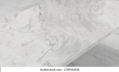 Dept Of Field Perspective Top Marble Table On White Background - Hi Key Style - 3D Rendering.