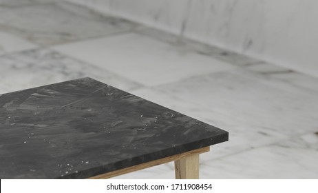 Dept Of Field Perspective Top Marble Table On White Background - Hi Key Style - 3D Rendering.