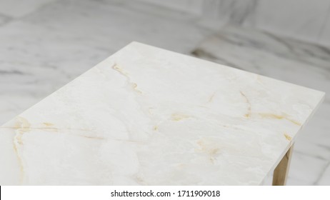 Dept Of Field Perspective Top Marble Table On White Background - Hi Key Style - 3D Rendering.