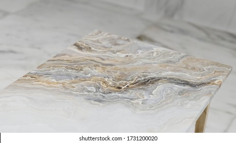 Dept Of Field Perspective Top Marble Table On White Background - Hi Key Style - 3D Rendering.