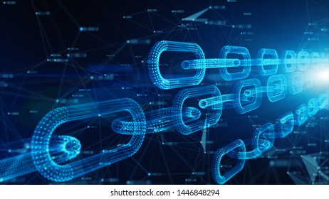 Depth of field, Network Chain Links Connections, Crypto currency connected and Digital technology network concept.