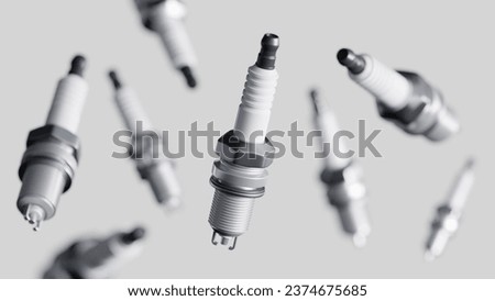 Depth of field render of the spark plugs with a selective focus. Ignition system concept. Ceramic spark for internal combustion engine. Air-fuel mixture ignition in the combustion chamber.