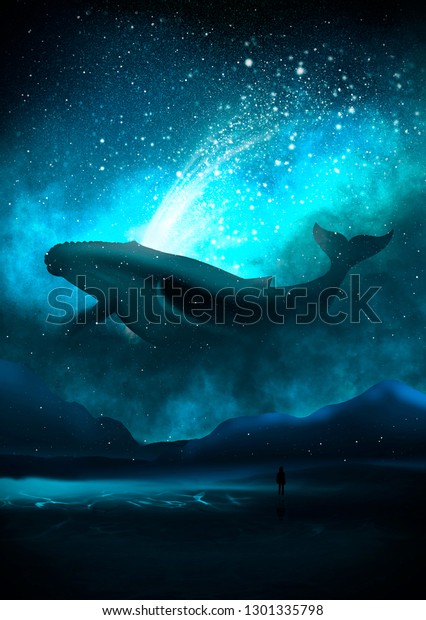 水中の太陽の深さ 水中の世界 海底 シーファンタジー 大きなクジラ マッコウクジラ 海のそばの男のシルエット 夜景 のイラスト素材