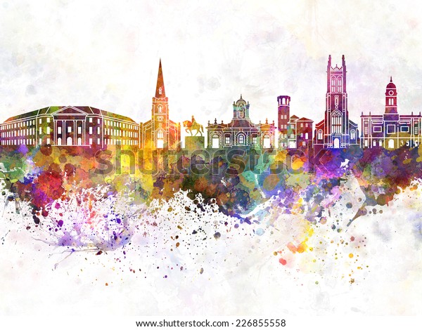 Derby Skyline Watercolor Background Stock Illustration 226855558