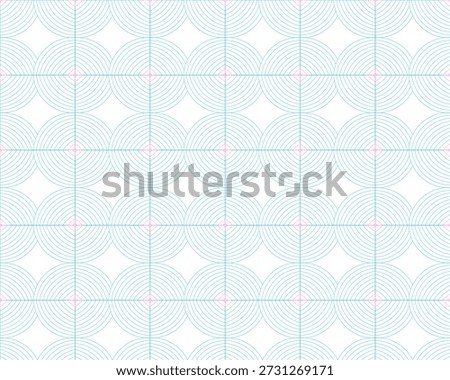 Description: showing geometric pattern of blue circles and pink squares on white keywords:...