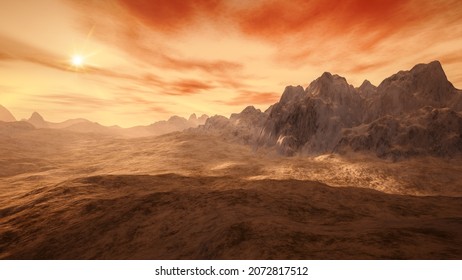 A Desert Fantasy Scenery Landscape. 3D Illustration