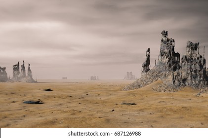 desert landscape with ancient ruins (3d illustration)
