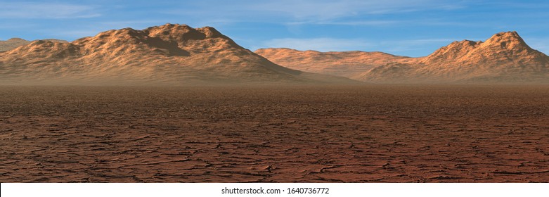 Desert Landscape, Climate Change Crisis,  Global Warming Impact On Nature (3d Nature Rendering Banner)