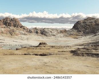Desert landscape with mountains
Computer generated 3D illustration