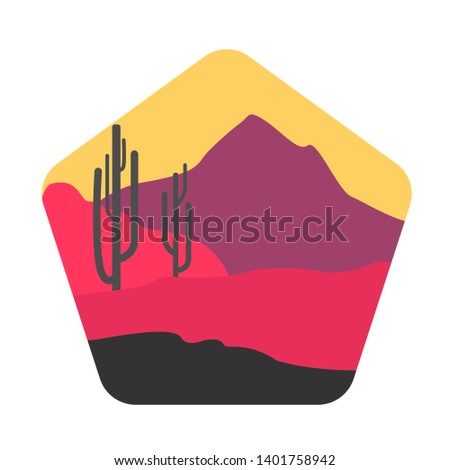 Desert Logo Template. Desert Logotype Isolated. Desert landscape logo circle with cactus, dune and mountain.