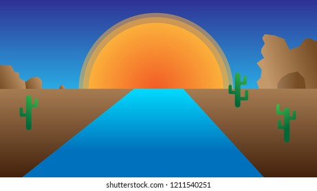 Desert river and sunset