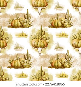 Desert seamless pattern cactuses background cowboy printable paper
