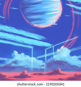 Desert Sky Blue And Red Vaporwave 