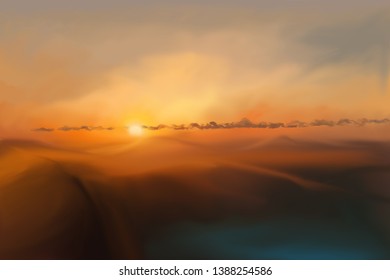 Desert Sunset With Bright Color Gradients, Water Mirage, Colourful Sky 