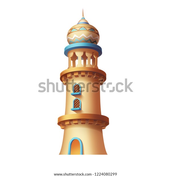 砂漠の塔 アラビア建築 白い背景にゲームアセットカードオブジェクトビル ビデオゲームデジタルcgアートワークコンセプトイラスト リアルな漫画スタイルデザイン のイラスト素材