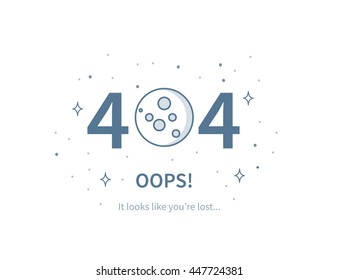 Design 404 error. Concept illustration for page 404. Page is lost and not found message. Template for web page with 404 error. Modern line design.