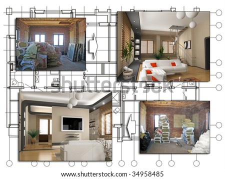 Design Apartment Project Before After Stock Illustration