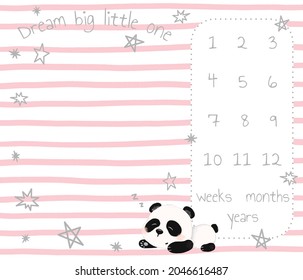 Design For Baby Blanket Milestone, Stars And Cute Little Panda Sleep. Pink Background. Newborn Blanket.	