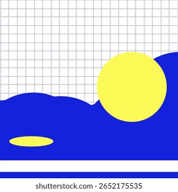 Design for Back to School featuring a grid notebook page and colorful elements. Includes blue waves and a large yellow sun.