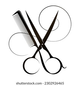 Design for beauty and hair salon. Stylist scissors and hairbrush - Powered by Shutterstock