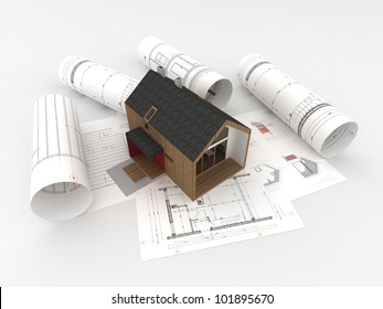 Design Construction Wooden House Architects Technical Stock 