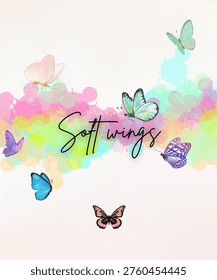 The design conveys softness, whimsy, and lightness, with the word ‘Softwings’ in elegant cursive at the center. Perfect for themes of transformation, healing, and gentle beauty.