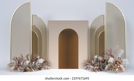 Design Creative Concept Wedding Backdrop,wedding Stage. Use For Event Proposal Presentation.3D Rendering