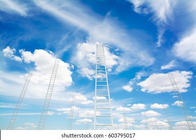 design element. 3D illustration. rendering. metal Ladders into blue sky color  image