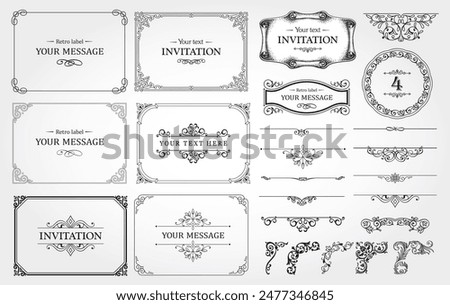 Design elements set, decorative flourish border corner and frame collection for invitation, menu and page decoration