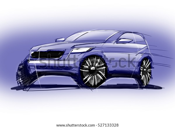 Design exterior dynamics sporty car is drawing\
brush color painting. Vehicle is off road sketch lights lines and\
in the luxurious\
curves.