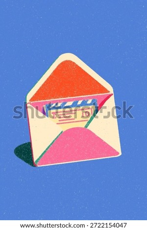 The design features a modern flat style with vibrant colors and subtle grain, symbolizing communication, messaging, email, correspondence, and notifications
